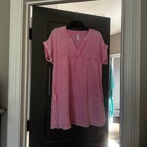 Chic Pink V-Neck Tunic by Zenana